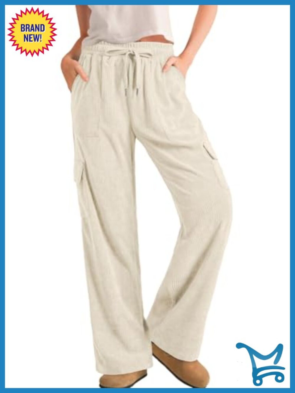 Corduroy Cargo Wide Leg Pants High Waist Drawstring Pockets